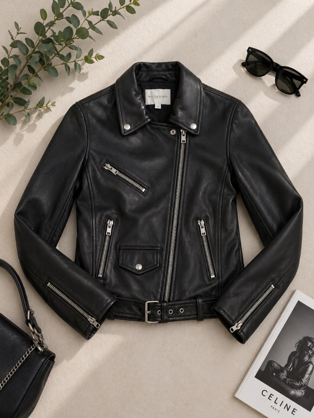 Walter Baker Liz Black Lamb Leather Moto Jacket with Silver Hardware